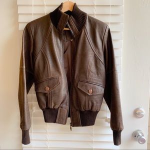 Brown leather bomber jacket EUC